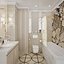 Scene of modern bathroom in gold and beige colors