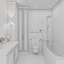 Scene of modern bathroom in gold and beige colors