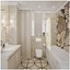 Scene of modern bathroom in gold and beige colors