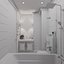 Scene of modern bathroom in gold and beige colors