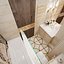 Scene of modern bathroom in gold and beige colors