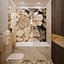Scene of modern bathroom in gold and beige colors