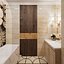 Scene of modern bathroom in gold and beige colors