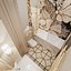 Scene of modern bathroom in gold and beige colors