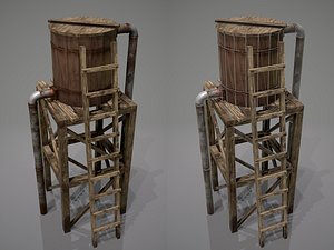 3D old wooden water tower model