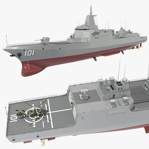 3D NAVY TYPE 055 Destroyer with Harbin Z-9WZ Helicopter