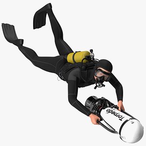 3D Diver with Underwater Scooter Torpedo2000 Rigged