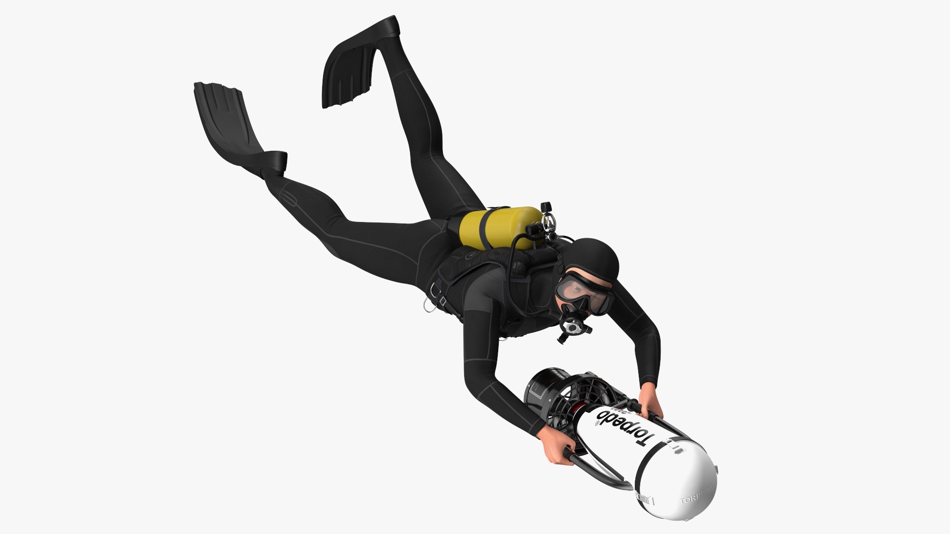 Diver with Underwater Scooter Torpedo2000 Rigged 3D model preview