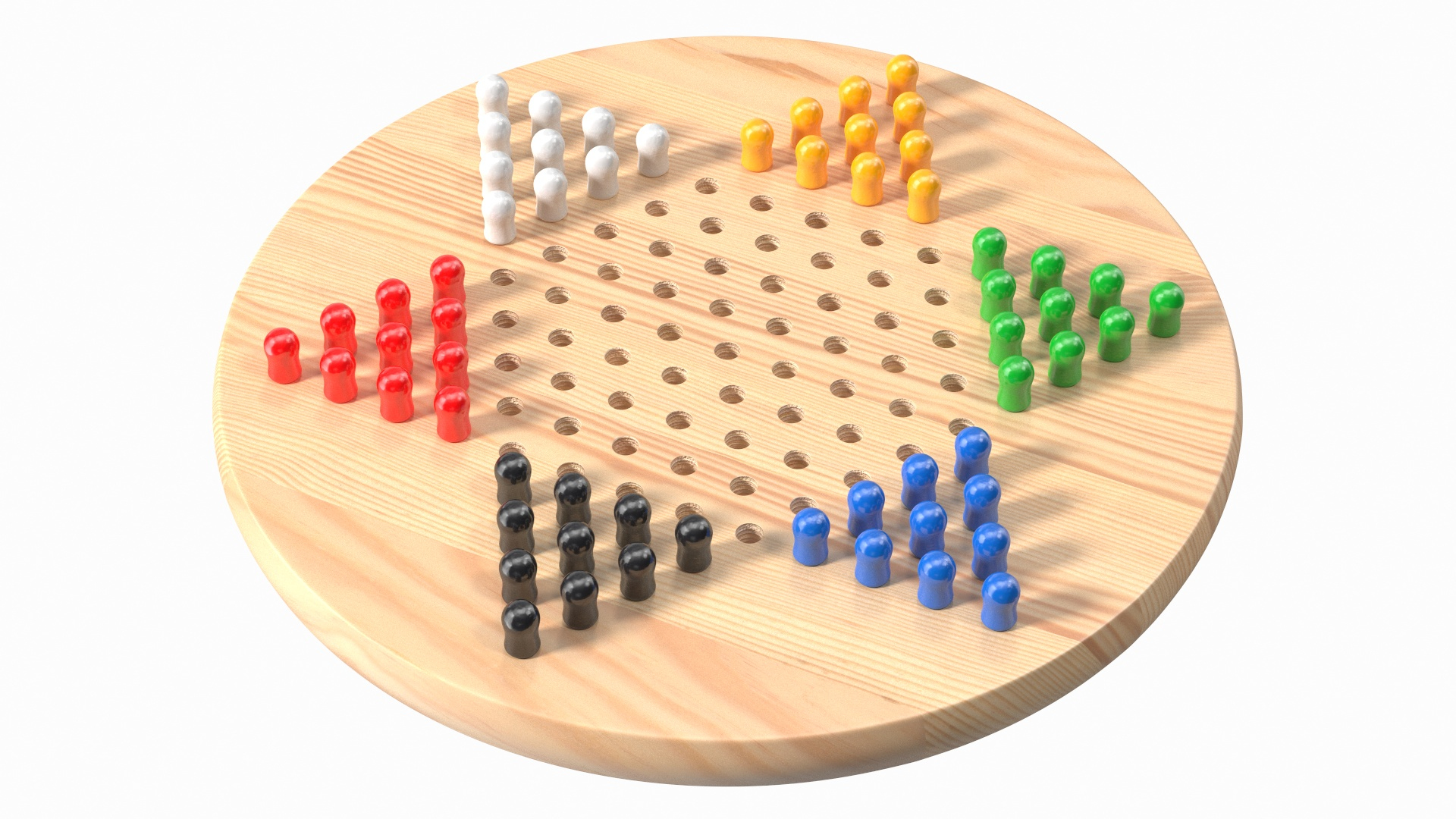 Handmade Wooden Chinese Checkers Board with Wooden Pegs — Three