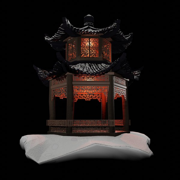 3D Buddhist Pagoda Japanese Garden Structure with Snow Low-poly 3D model