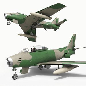Retro Combat Jet With Front Air Intake Camouflage with Interior Rigged