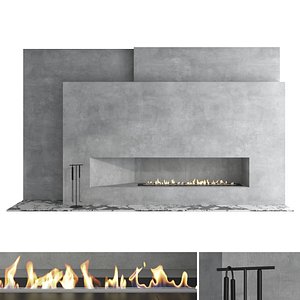 3D Decorative wall with fireplace set 49 model