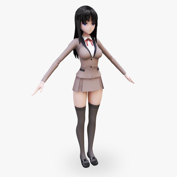 3D Anime School Girl 3D model rigged