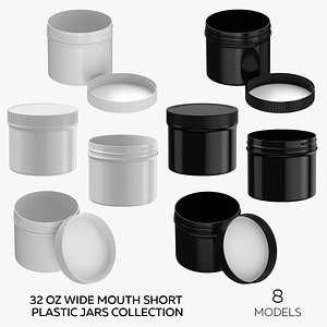 3D 32 oz Wide Mouth Short Plastic Jars Collection - 8 models model