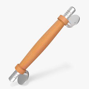 Door Metal Handle with Wooden Oval Insert 3D model