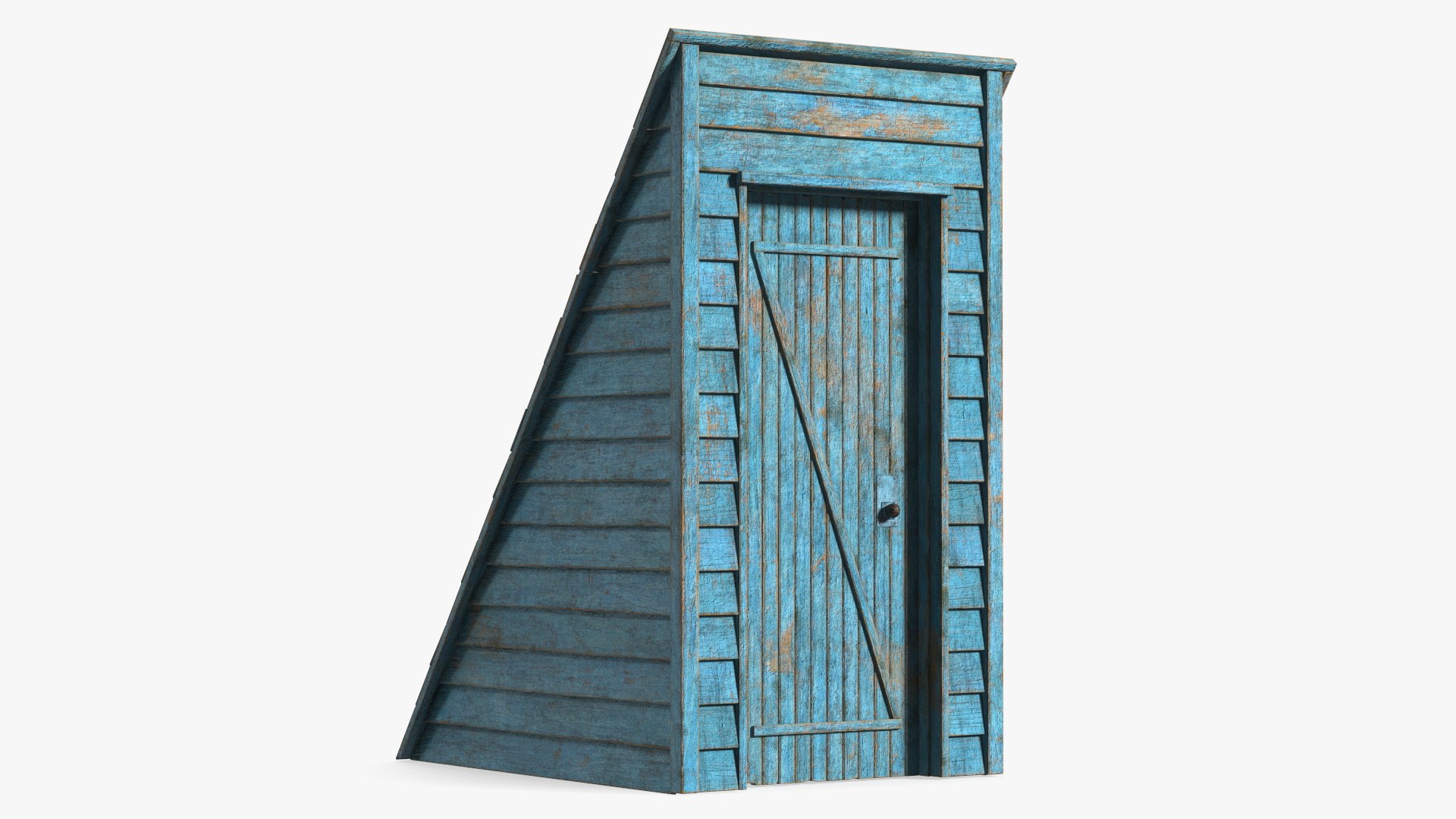 Old Wooden Rooftop Stair Exit Blue 3D model preview