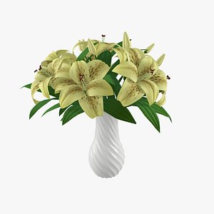 3d model yellow lilies bouquet