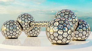 2 fused glass hexagon sci fi spherical domes set with walkway 3D model