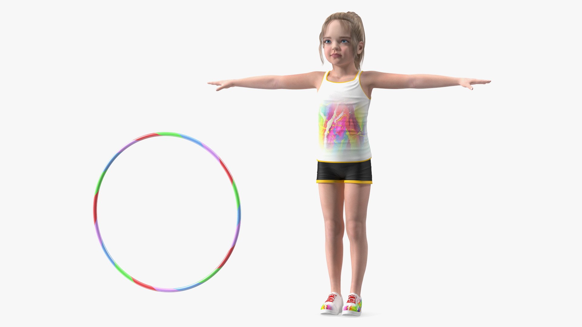 Girl Child Sport Style with Hoop T-Pose 3D model preview