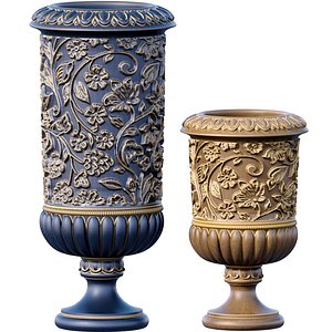 Classic Decorative Floor Vase urn Pot Planters for Home Decoration with lotus Pattern and Patina