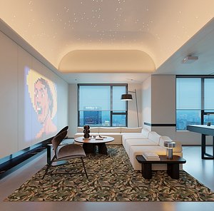 Modern living room dining room interior 3D