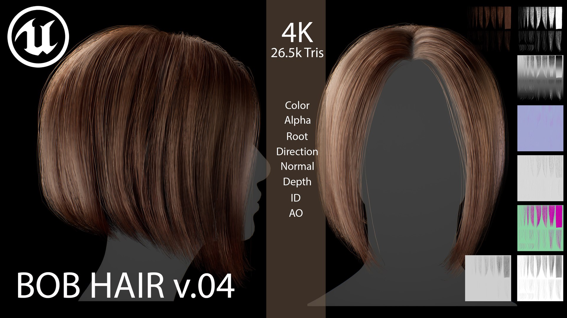3D Real-Time Female Bob Hairstyle V04 - Game-Ready Hair Asset ...