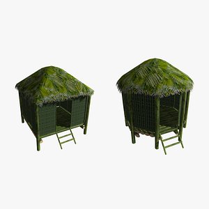 3D Palm leaf huts set