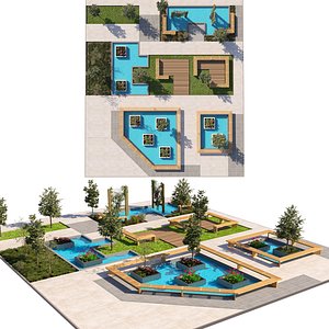 3D Commercial Plaza Garden 3D Scene