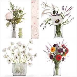 Seealistic Bouquets Flowers Hydrangea Poppy Branch 640 3D model