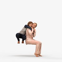 00455Kyrsten015 - Adult Caucasian figures crouching together at home in transitional seasonal clothi