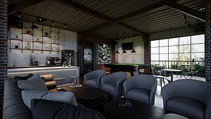 3D model Coffeeshop Lounge Rooftop Blender Obj Fbx