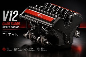 3D V12 Quad Turbocharged Diesel Engine