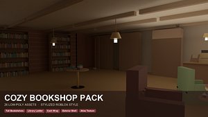3D Low Poly Cozy Bookshop Pack  26 Assets