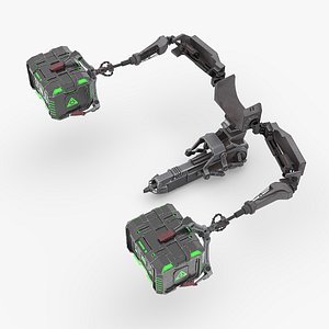 Futuristic Robotic Arm with Sci-Fi Storage Crates