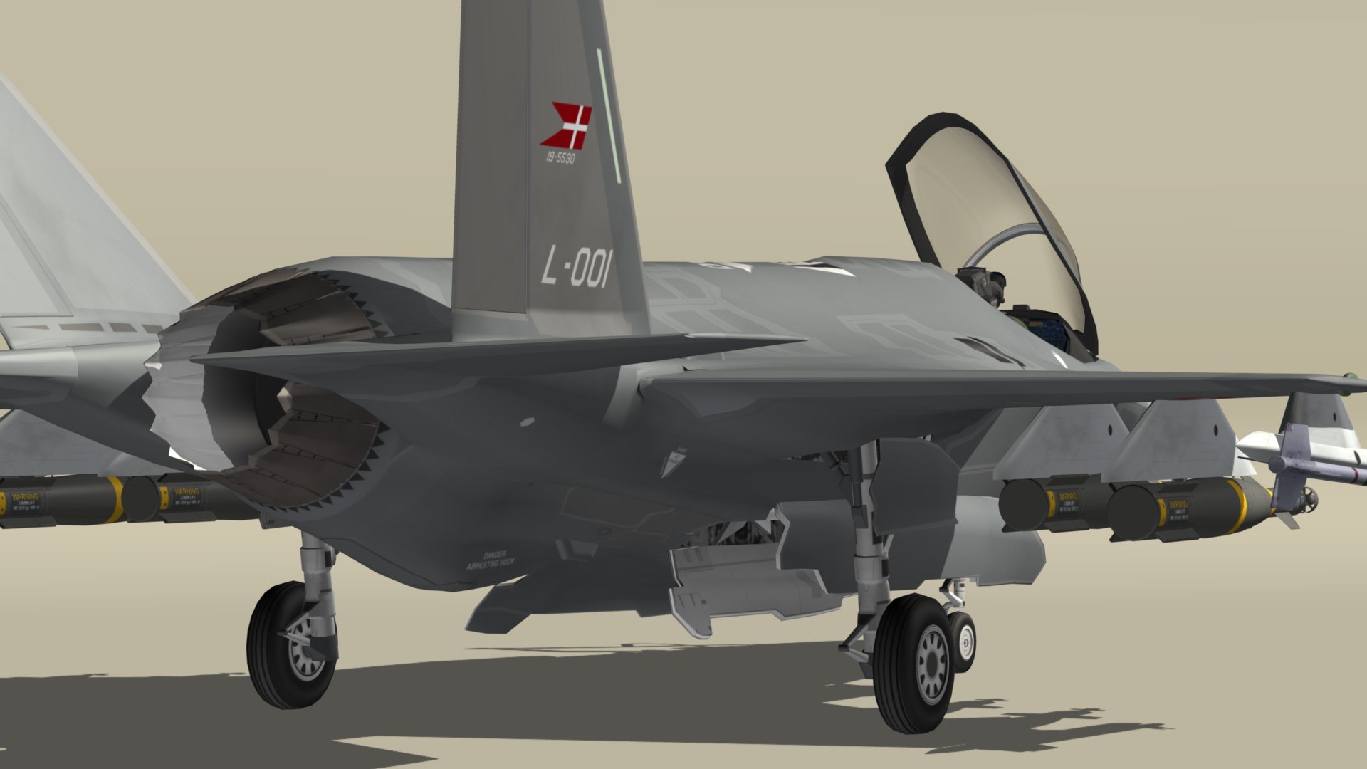 3D F35A Danish Air Force https://p.turbosquid.com/ts-thumb/oB/jM7pHa/DX/f35denpr15/jpg/1634244216/1920x1080/fit_q87/4989600a700351957542ca5f50afd2beb2aa60dc/f35denpr15.jpg