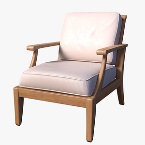 Leather Chair with Wooden Legs 3D model