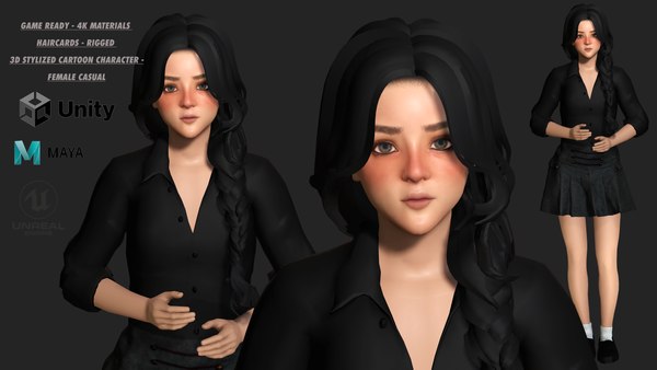 3D model AAA 3D STYLIZED CARTOON CHARACTER - YOUNG FEMALE CASUAL