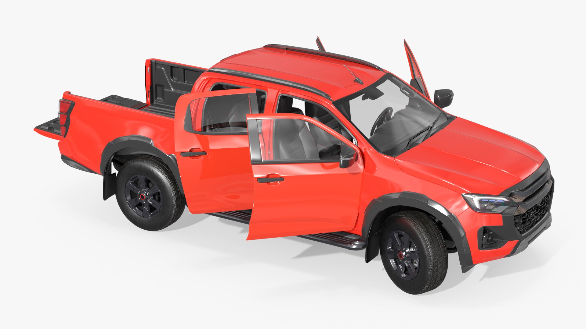 4x4 Utility Truck LHD Red Rigged for Cinema 4D 3D model preview