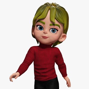 Charming Stylized Cartoon Little Toon Girl 3D