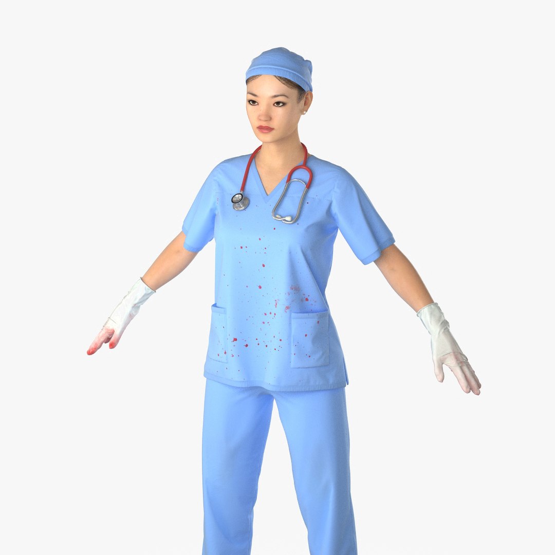 Asian Female Surgeon Stained with Blood 2 3D Model 3D model preview