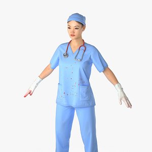 3d asian female surgeon stained