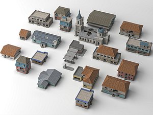 Abandoned European Town Buildings 3D Model Pack 3D model