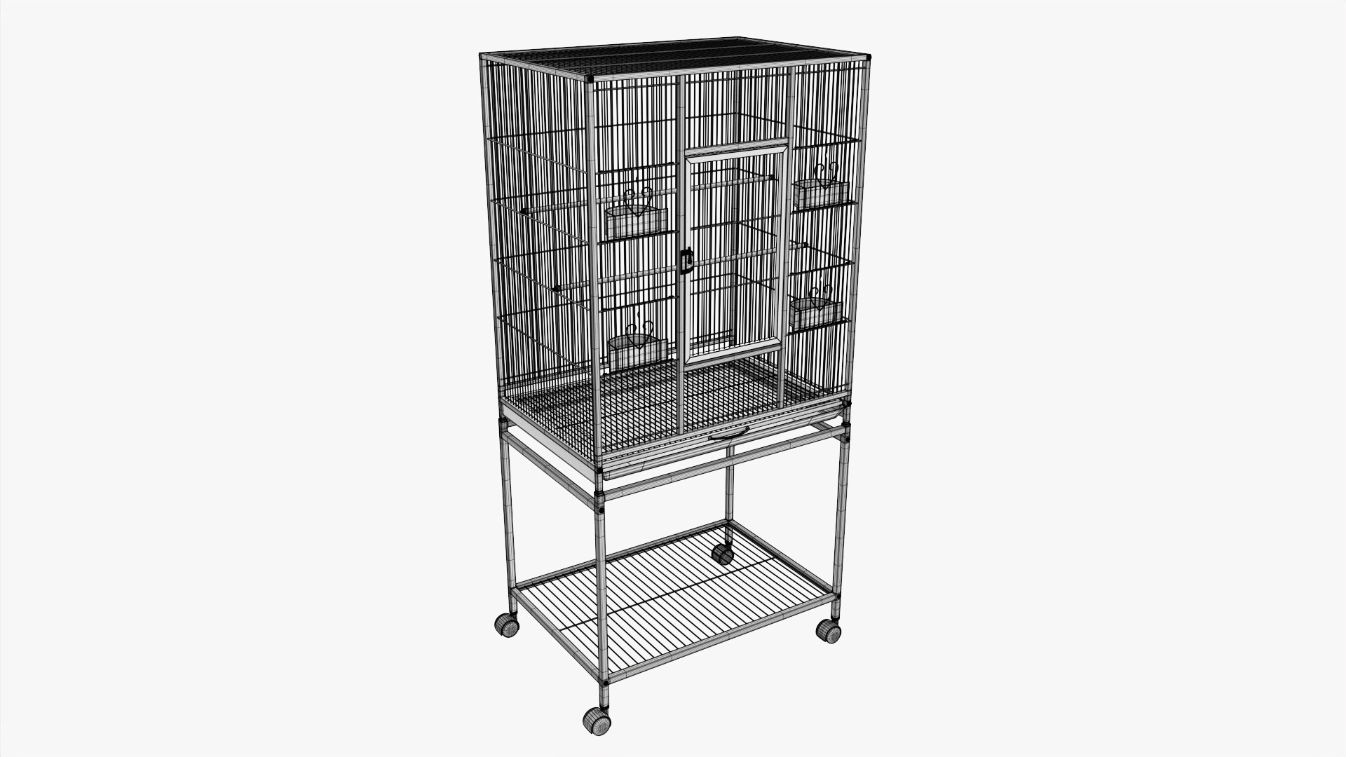 3D Model Bird Cage Large With Stand On Wheels - TurboSquid 1867210