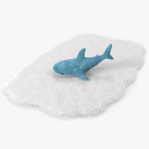 Cloud Shape Rug with Blue Shark Toy White Fur 3D model