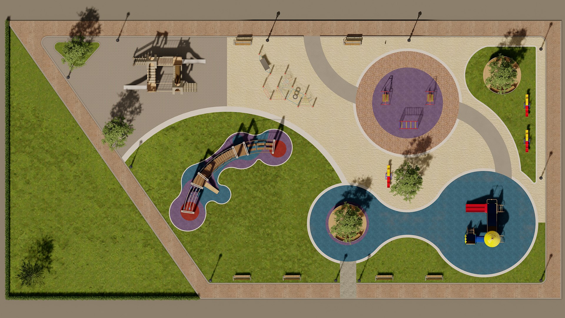 3D Childrens Playground Park 3D Model Outdoor Play Area With Slides And ...