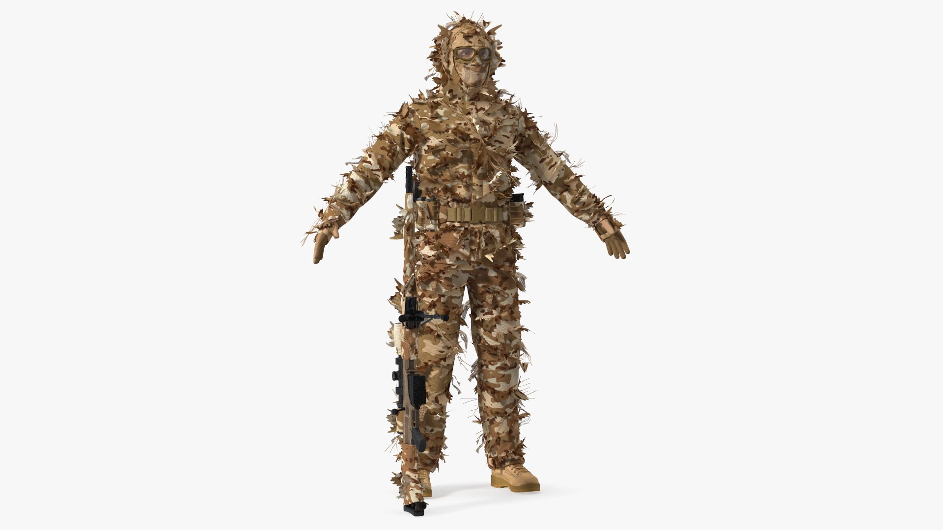 Sniper with Barrett 98 Bravo T-pose 3D model preview