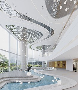 3D Contemporary Mall Atrium with Curved Ceiling Design