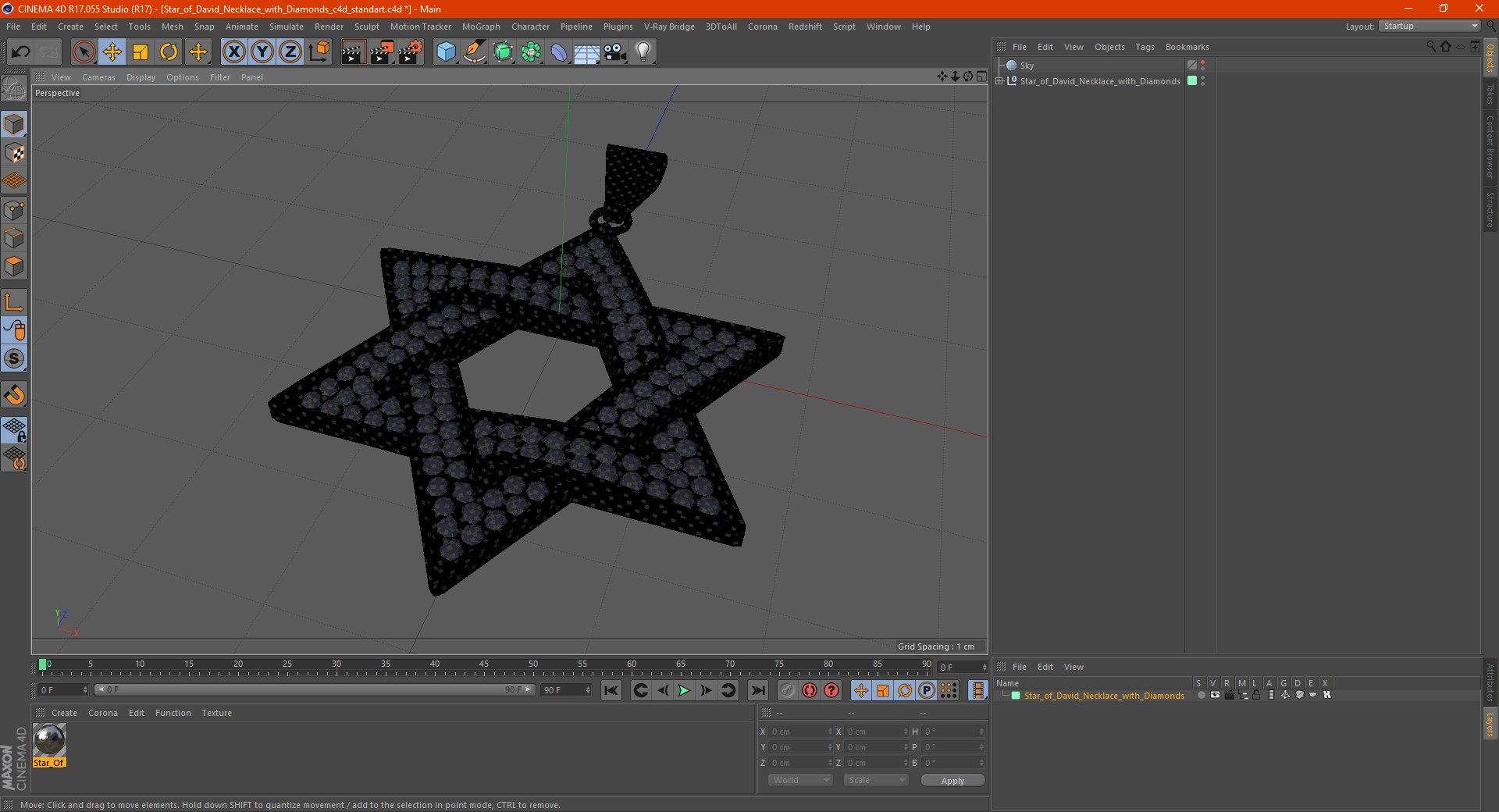 Star of David Necklace with Diamonds 3D model preview