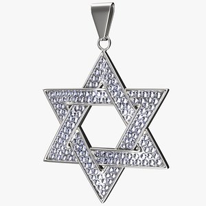 3D model star david necklace diamonds