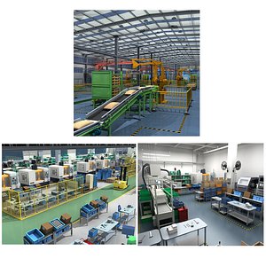 Collection of Factory Interior Scene and Equipment